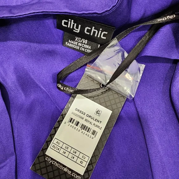 City Chic Opulent Dress - royal purple Sz XS or 14 - Picture 2 of 11